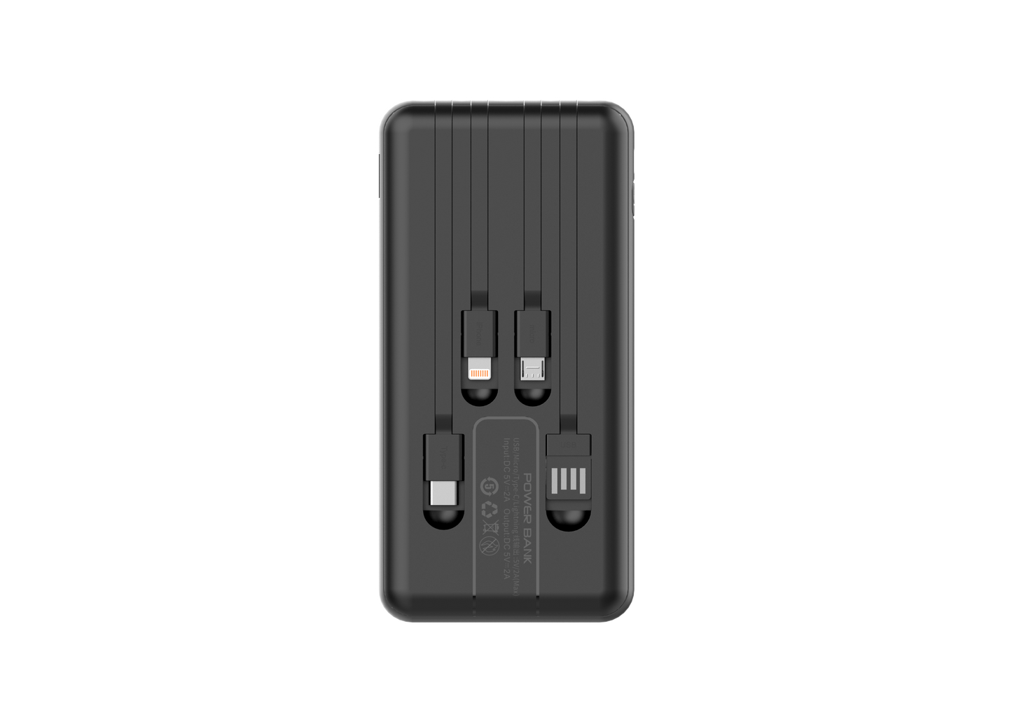 10,000 mAh Wireless Powerbank with Integrated Cables